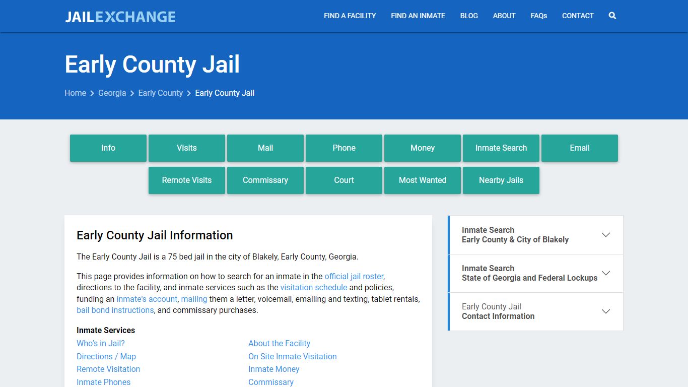 Early County Jail, GA Inmate Search, Information